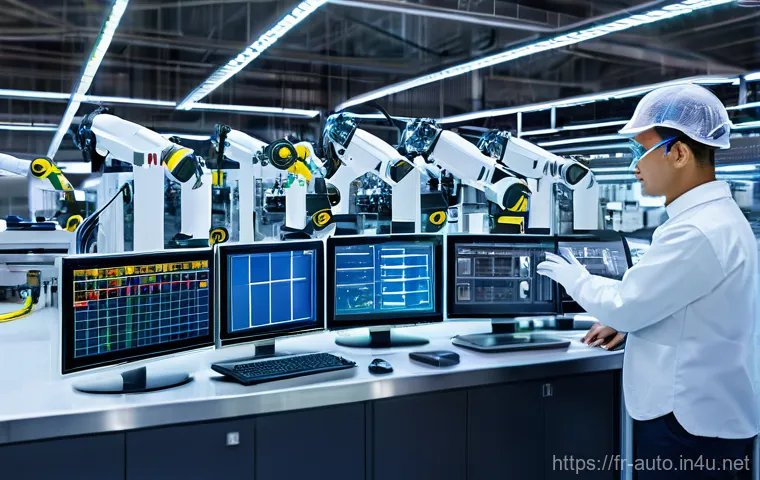 산업용 제어장치의 종류와 기능 - **Prompt 1: Automated Precision on a Smart Factory Floor**
A brightly lit, ultra-modern factory ...