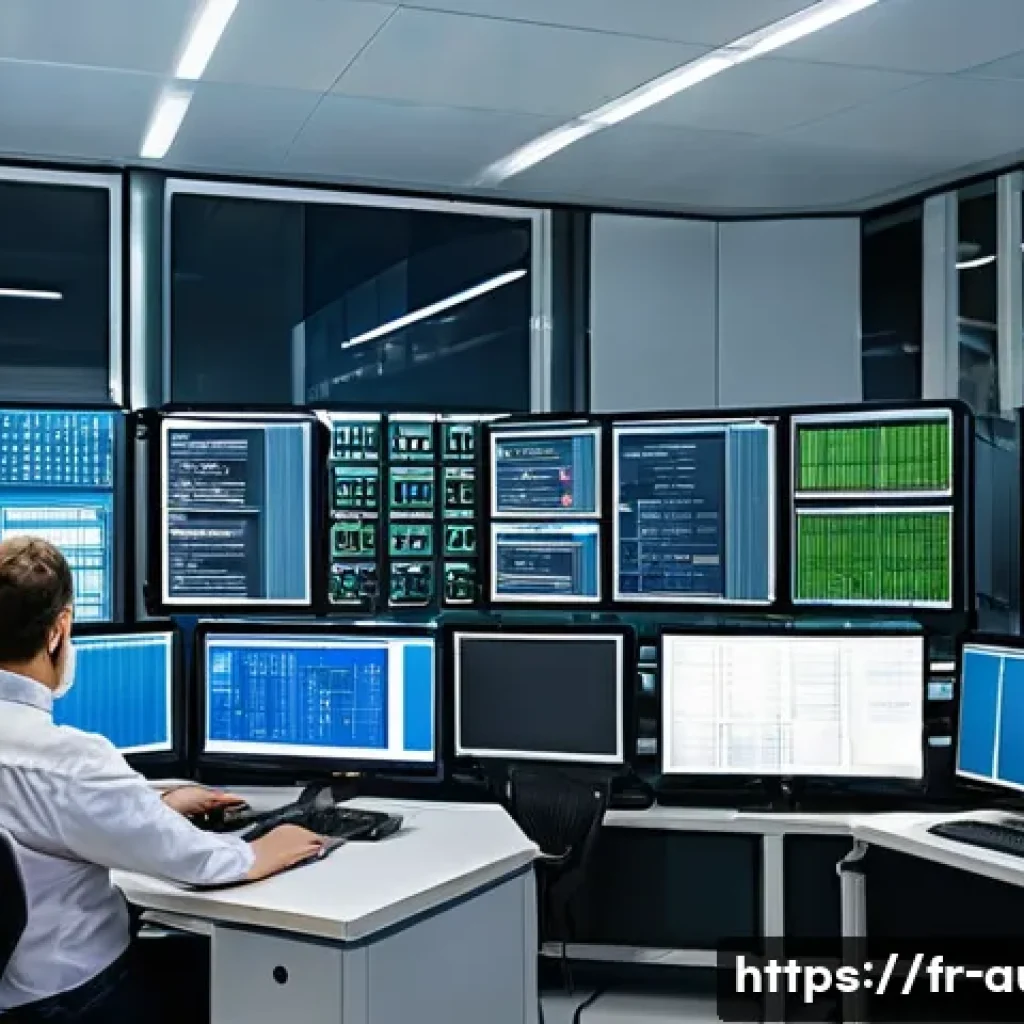 공장자동화 프로그래밍 언어 선택 - A detailed industrial automation control room featuring engineers working with programmable logic co...