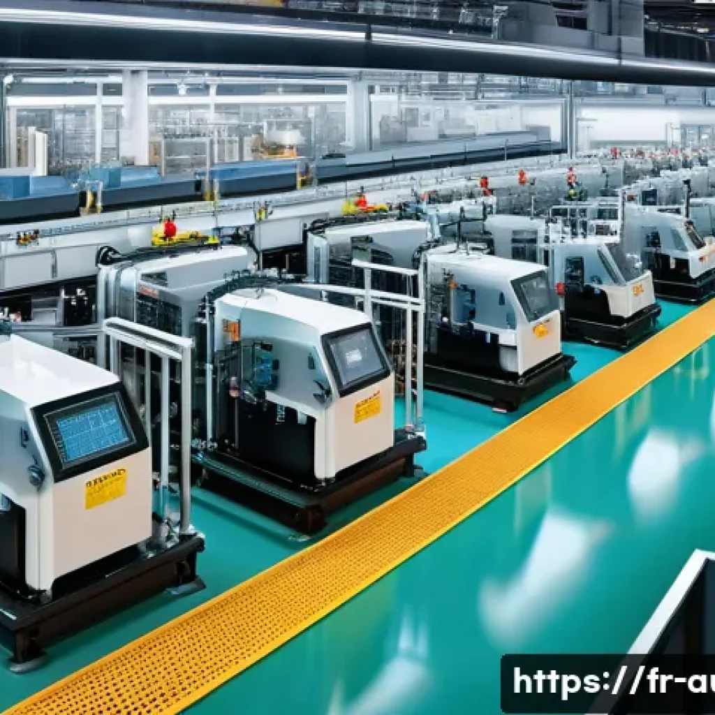 자동화 설비에 적합한 센서 선택 - A highly detailed industrial factory scene showcasing various types of sensors integrated into autom...