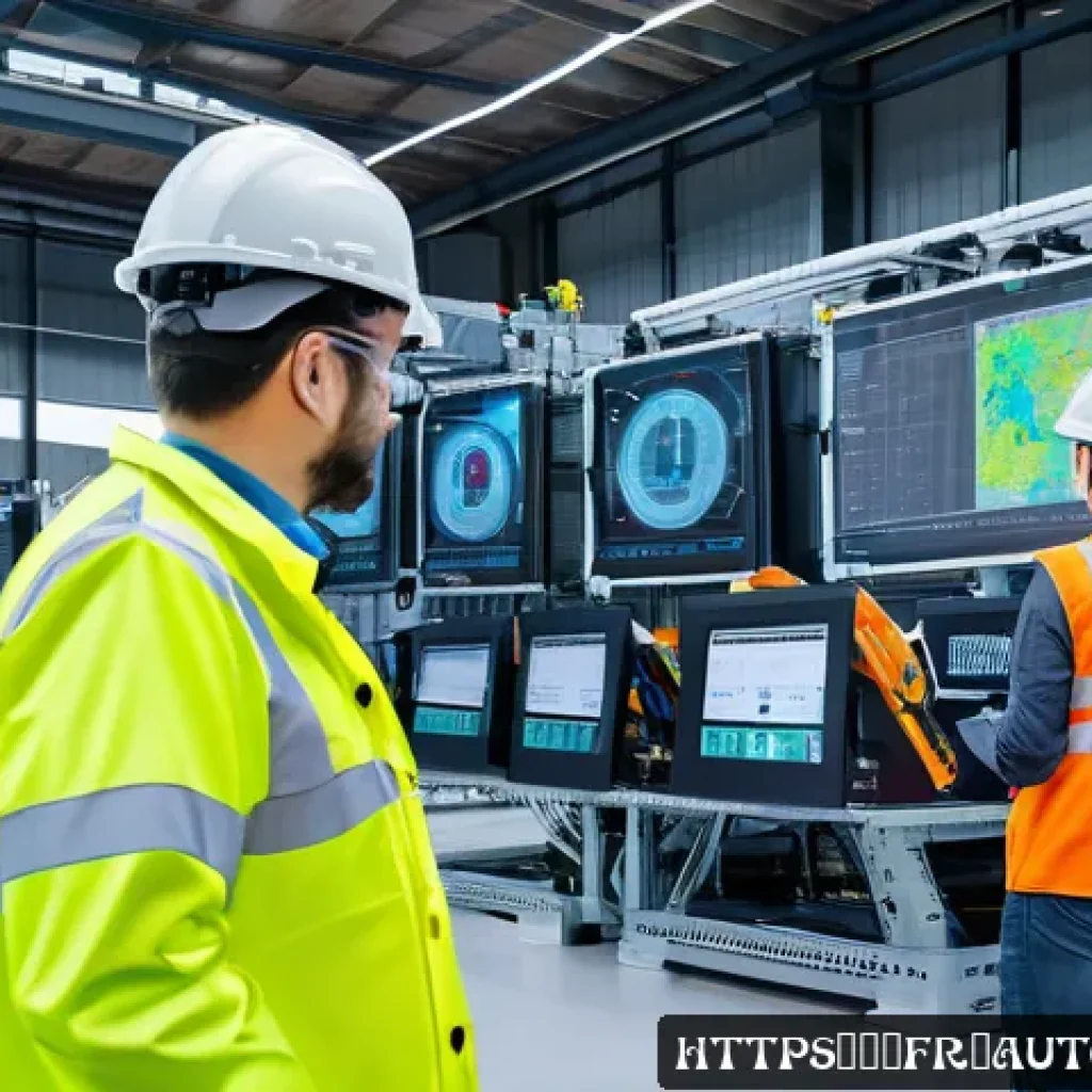 공장자동화 유지보수 비용 절감 - A modern industrial factory setting showcasing predictive maintenance technology: multiple IoT senso...
