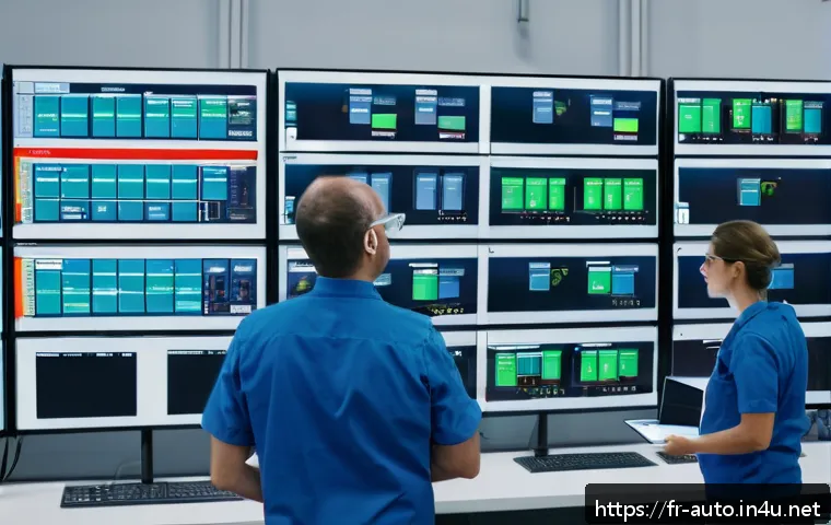 공장자동화 엔지니어의 장단점 - A detailed industrial automation control room scene in a modern French factory, featuring engineers ...