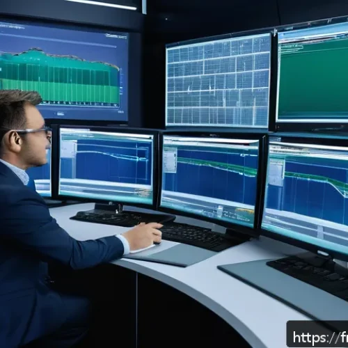 공장자동화 입문자를 위한 가이드 - A high-tech industrial automation control room featuring multiple large monitors displaying real-tim...